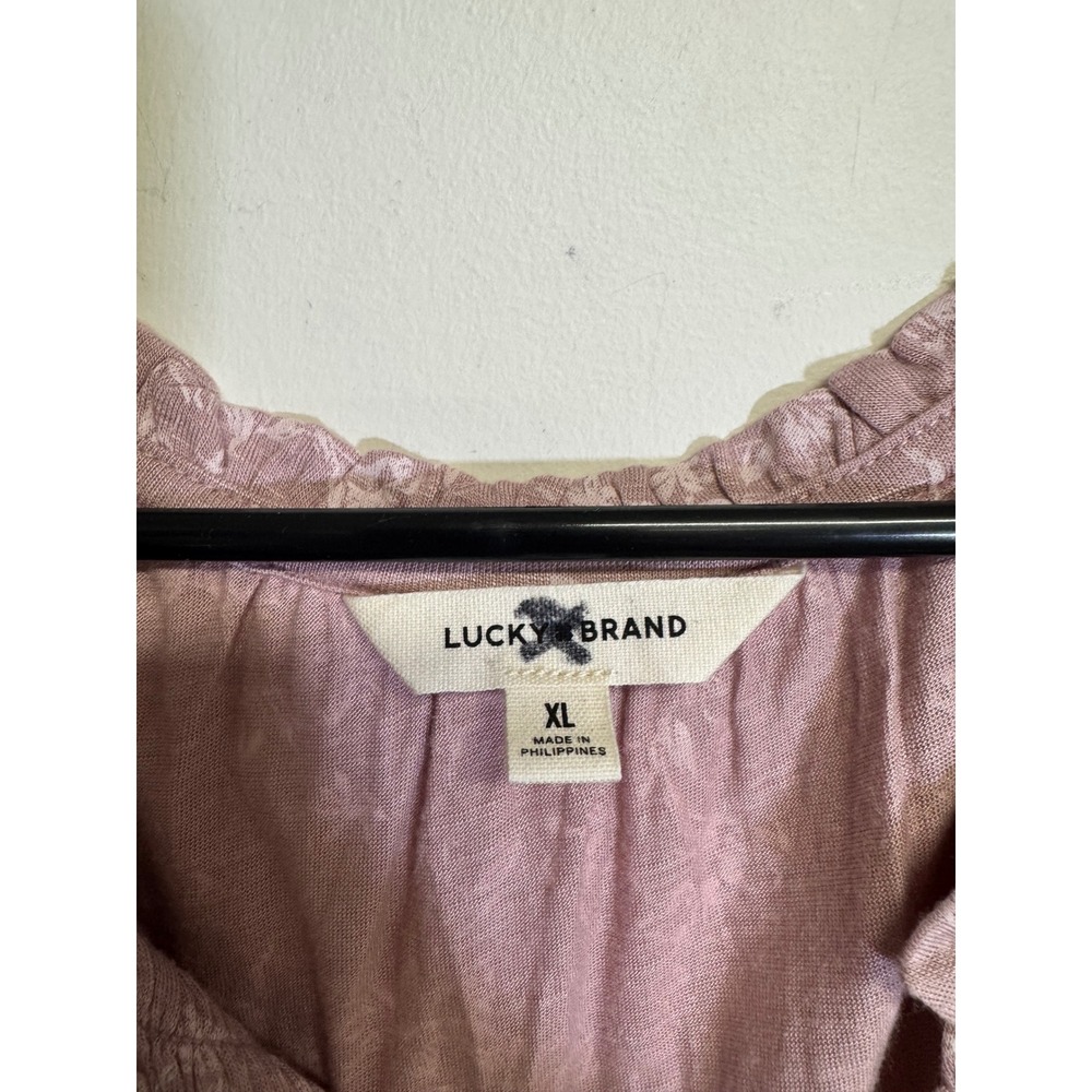 Lucky Brand Women's Pink Ruffled Floral Pattern Short Sleeve Shirt Size XL - Picture 5 of 6